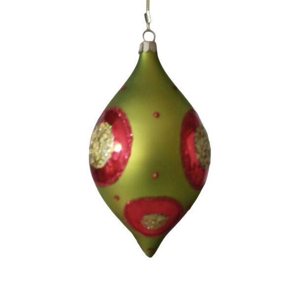 🎄Vintage Glass Teardrop Ornament Red Green Glitter Finial 6" Holiday Decor✨ - Picture 5 of 12